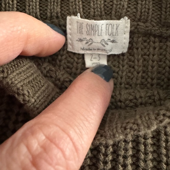 Toddler Olive Green Organic Cotton Fisherman Sweater by Simple Folk - Picture 2 of 4